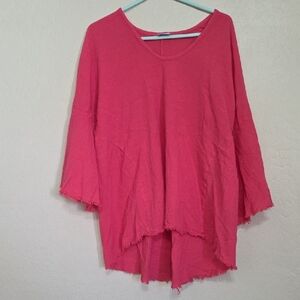 Oh My Gauze! Bright Pink Frayed-Hem Gauze Tunic